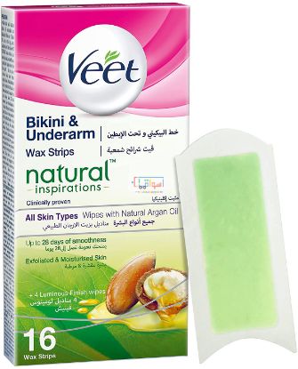 Picture of Veet Hair Removal Natural Cold Wax Strips Argan Oil Bikini & Under Arms 16 Count