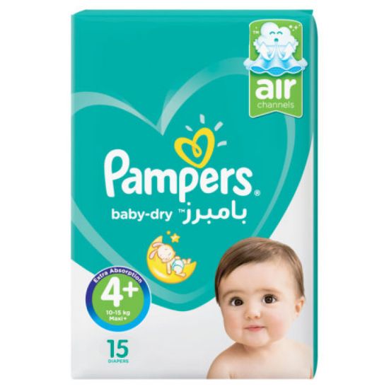 صورة Pampers Active Baby Dry Diapers, Maxi Plus, Size 4+, 10-15 kg, 15 Diapers