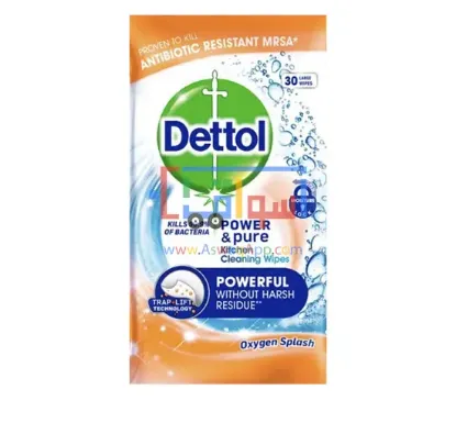 Picture of Dettol Power & Pure Multipurpose Kitchen Cleaning Wipes, Oxygen Splash - Pack of 30 Large Wipes